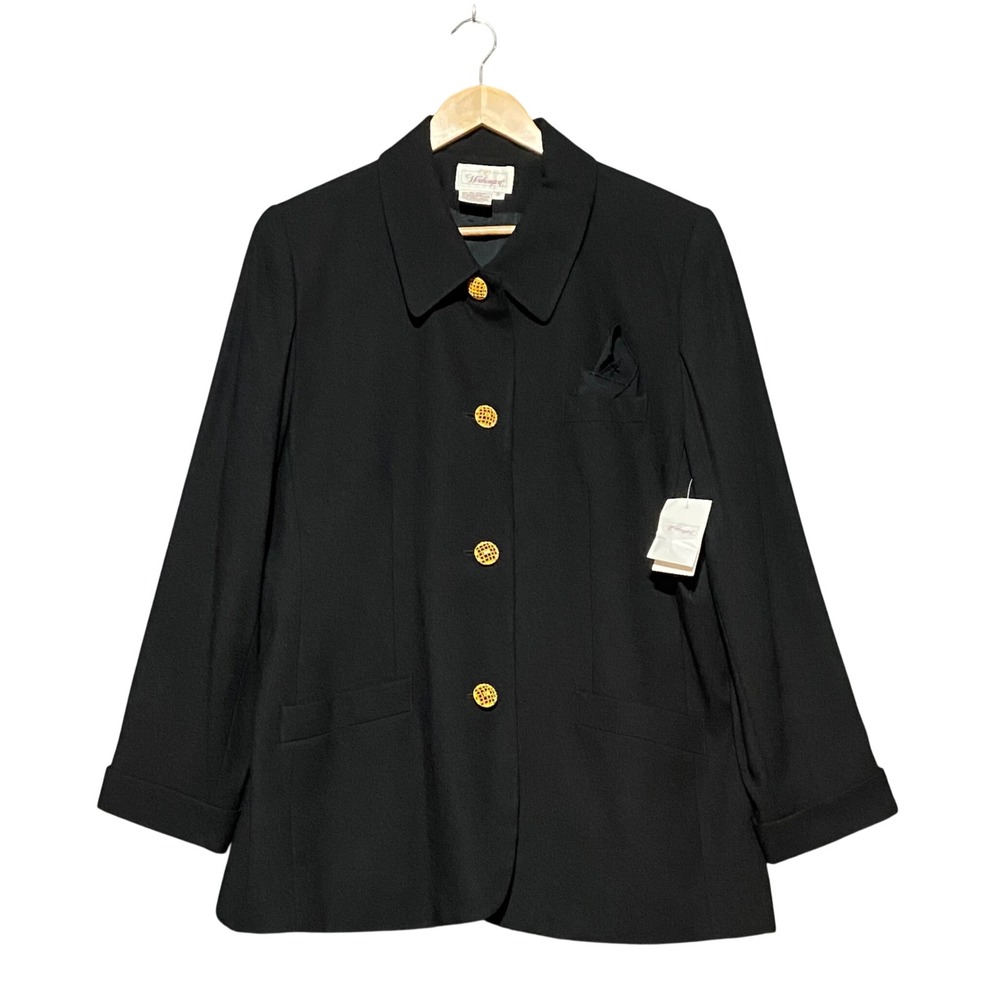 NWT Vintage Worthington Black Button Front Blazer Gold Buttons USA Size 16